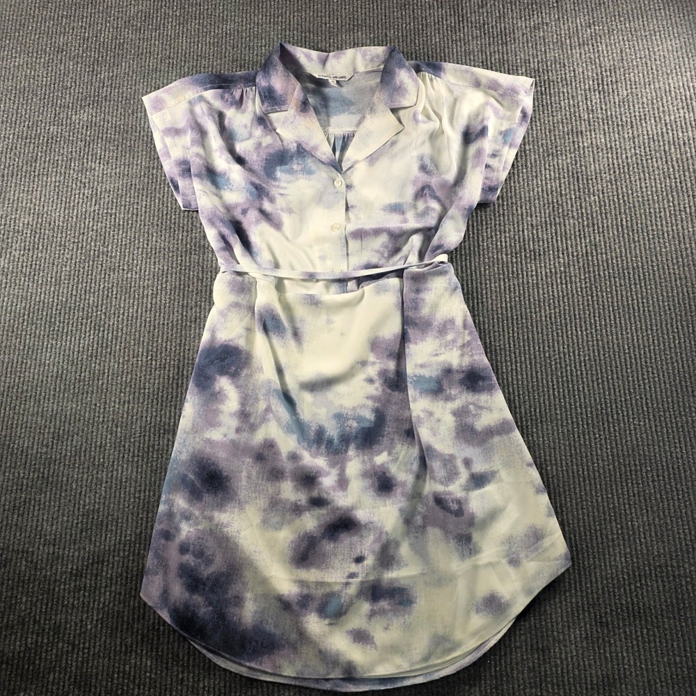Elizabeth and James Tie Dye Watercolor Shirtdress Purple Blue Medium